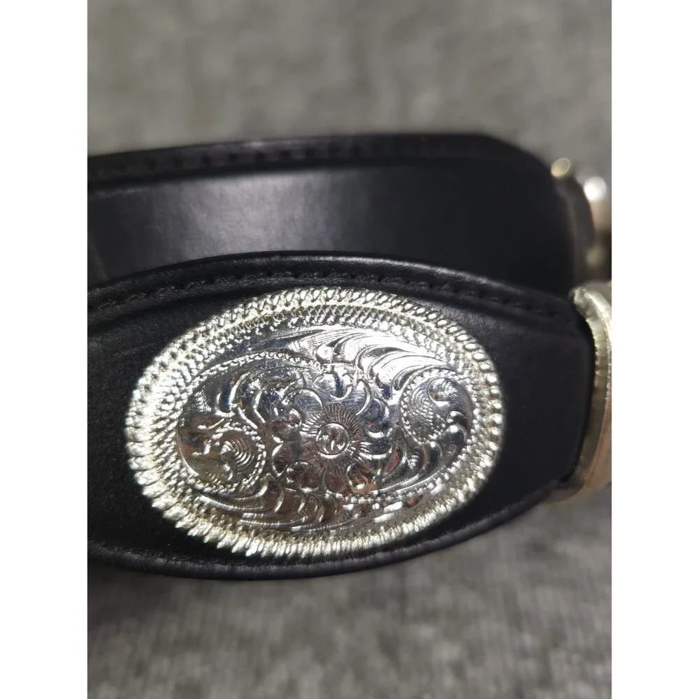 Tony Lama Hand-Tooled Brown Or Black Leather Men’s Belt Silver Conchos Size 40